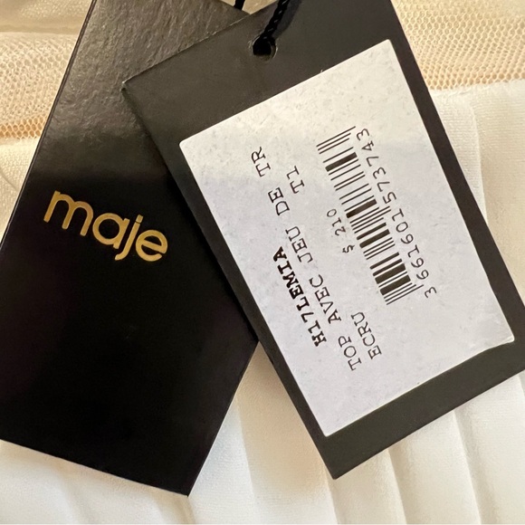 MAJE Lemia Pleated Overlay Blouse Illusion Ecru White Size S - Picture 12 of 13
